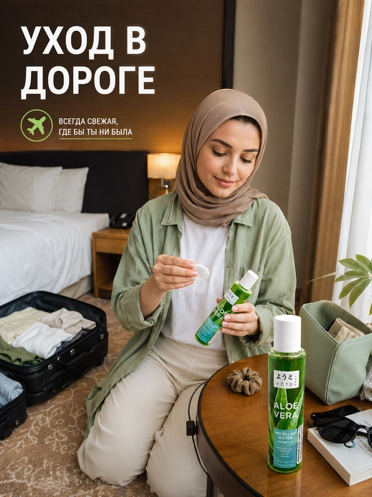 Мицеллярная вода YOTO Aloe Vera с алоэ вера для снятия макияжа и очищения лица, 195 мл