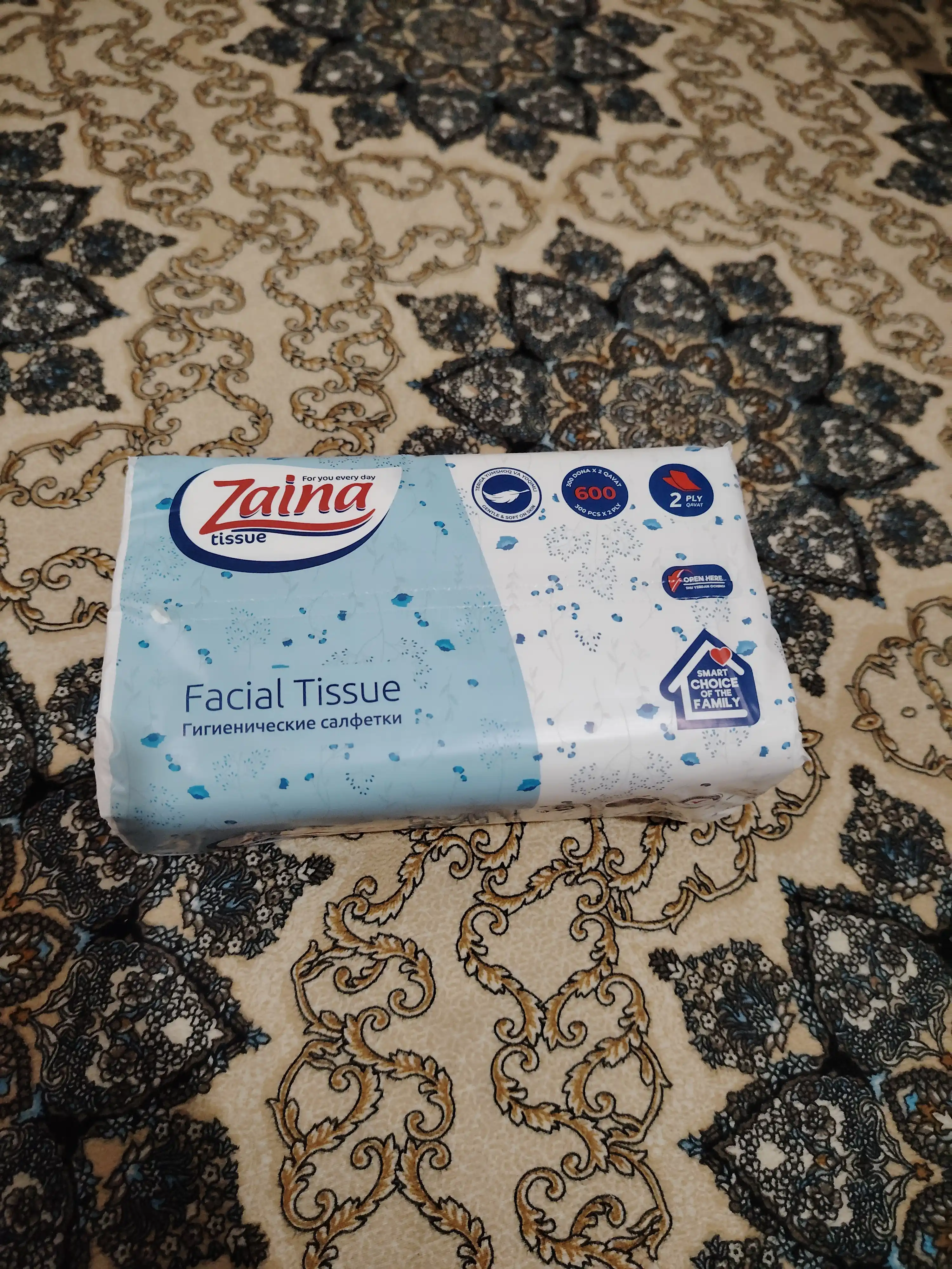 ZAINA gigiyenik salfetkalari, yuz va qo‘l uchun, 2 qavatli