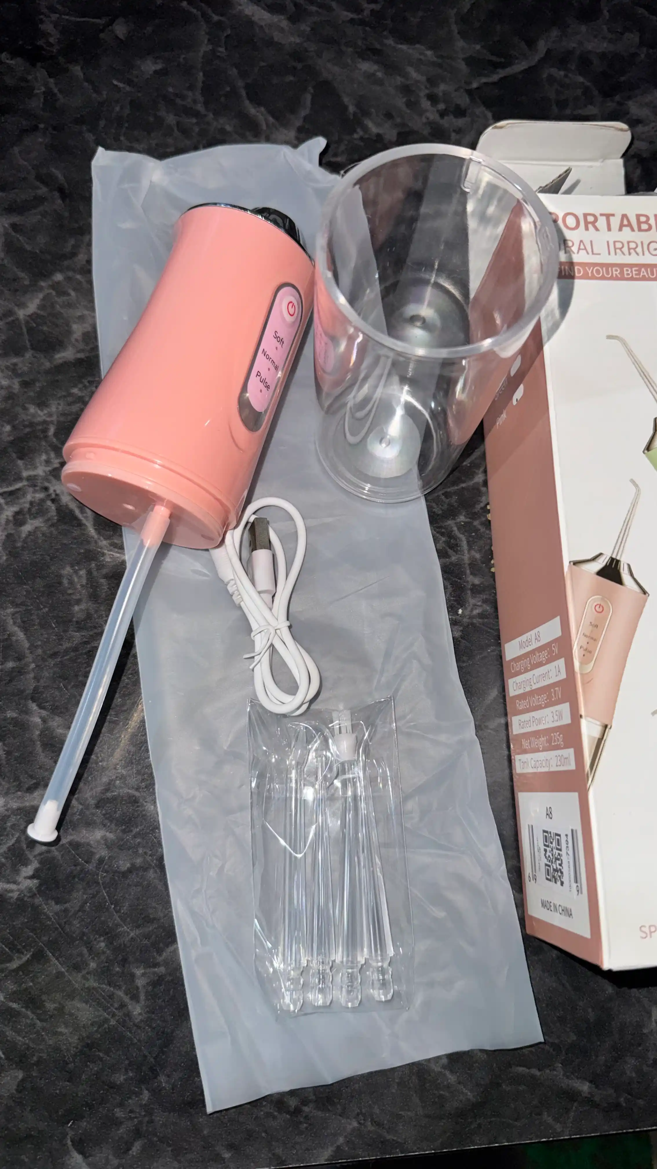 Ирригатор для полости рта, 230 мл, USB, 3 режима 4 насадки, портативный, водонепроницаемый