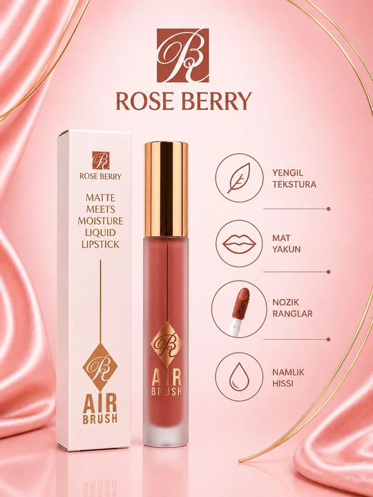 Suyuq matoviy lab bo'yog'i Rose Berry, namlovchi pomada - 