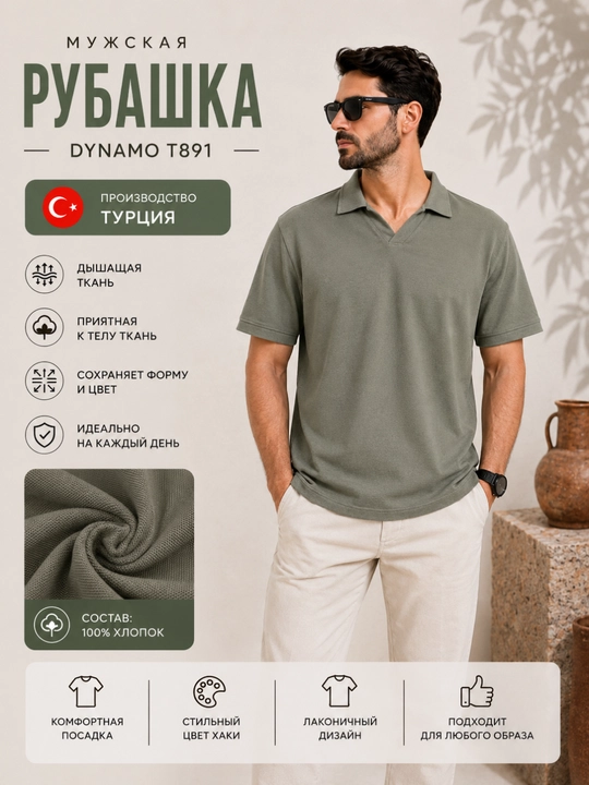 Рубашка Dynamo T891 хаки, мужская, повседневная Турция - 