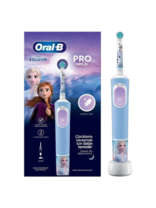 Bolalar elektr tish cho‘tkasi Oral-B Vitality Pro Kids Frozen, 2 ta nasadka, ko‘k