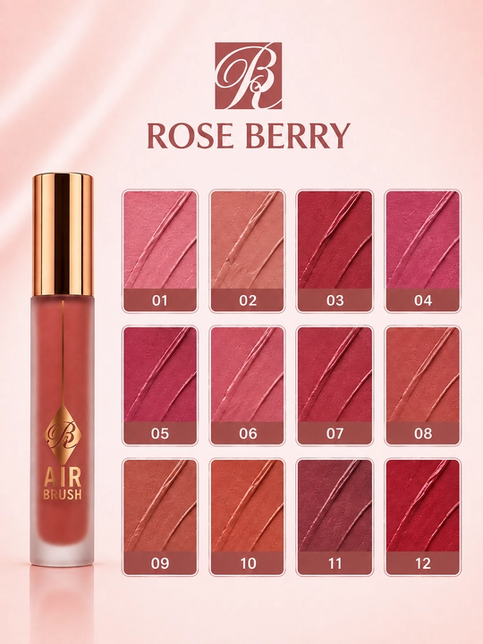 Suyuq matoviy lab bo'yog'i Rose Berry, namlovchi pomada