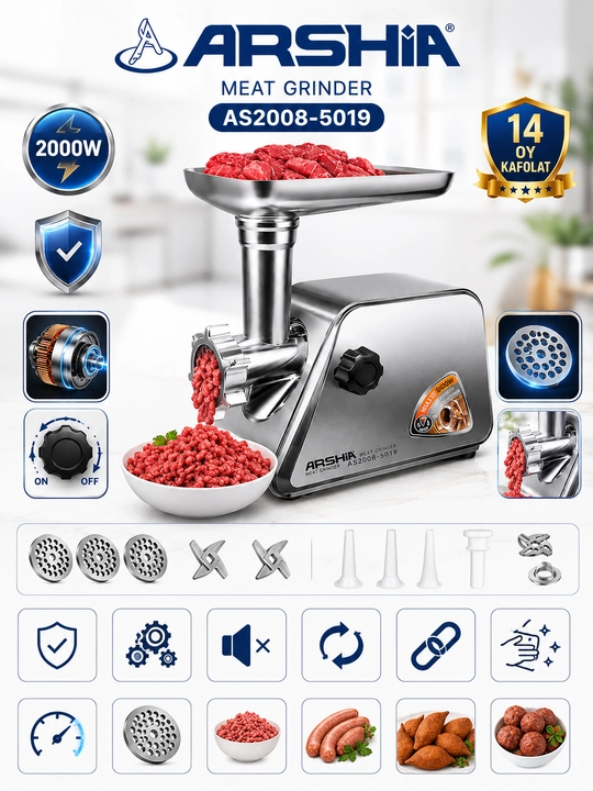 ARSHIA AS2008-5019 go‘sht maydalagich — 2000 Vt, metall korpus