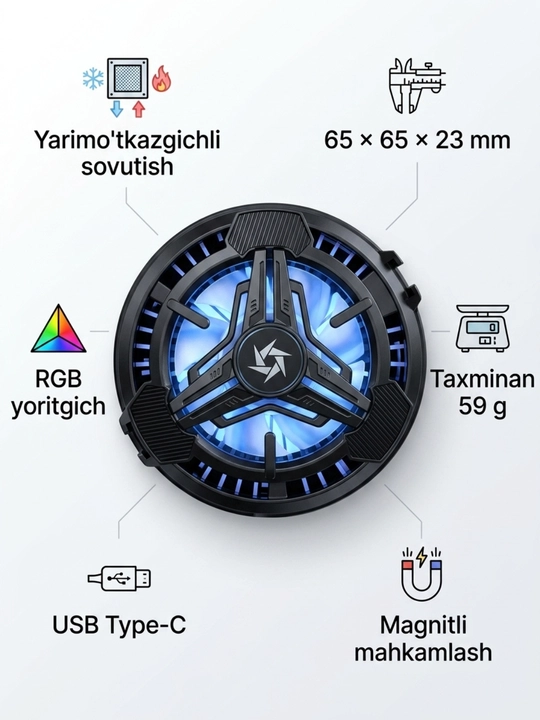 Магнитный кулер SL-10 для телефона с RGB-подсветкой - 