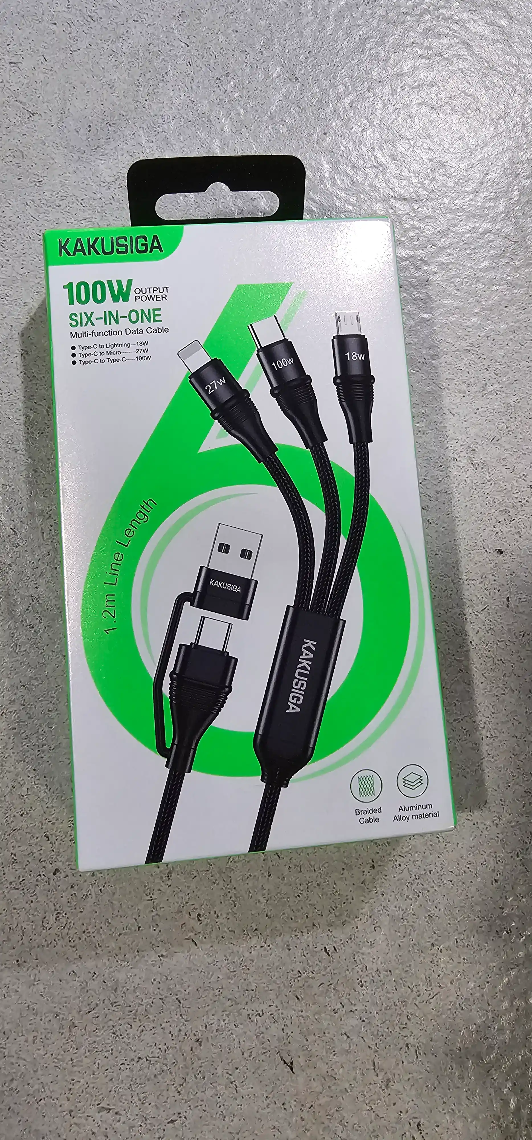 KAKUSIGA 100W 6-в-1 кабель для быстрой зарядки и передачи данных 1,2 м