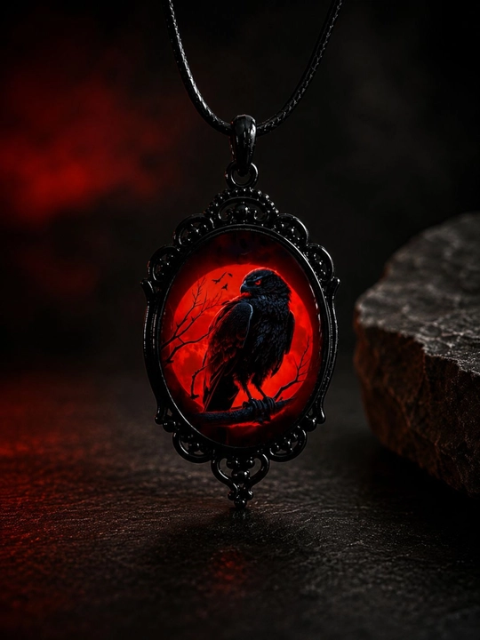 Кулон «Dark Bat» в готическом стиле, овальный медальон с витражным эффектом