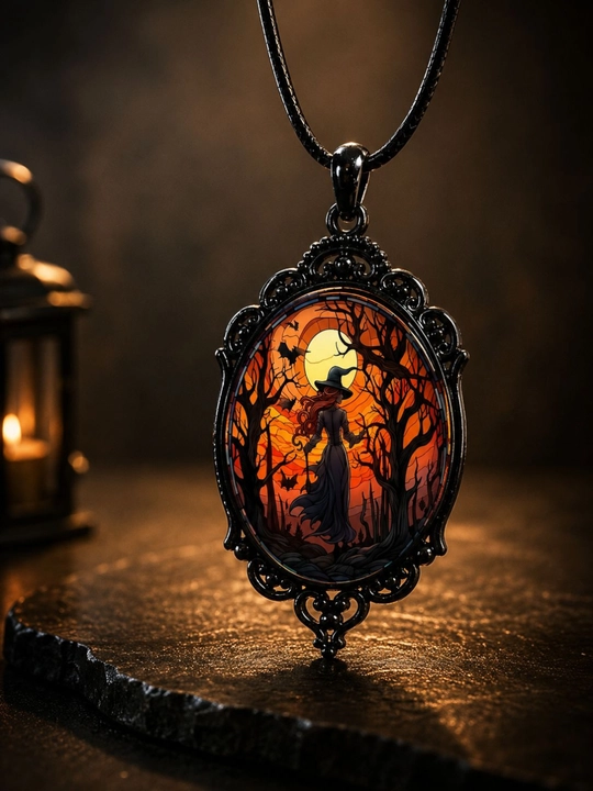 Кулон «Dark Bat» в готическом стиле, овальный медальон с витражным эффектом