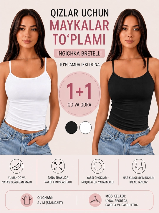 1+1 ayollar maykalarining asosiy to‘plami - qora va oq rangli, ingichka tasmali