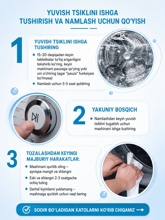 Kir yuvish mashina barabanini tozalash uchun tabletkalar