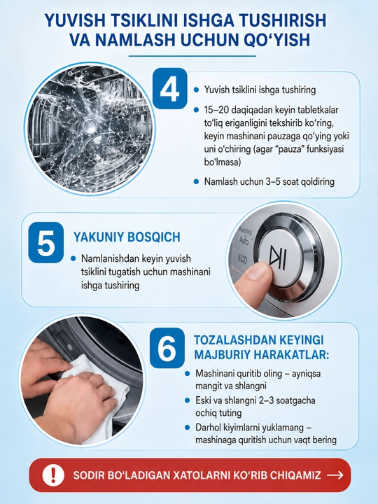 Kir yuvish mashina barabanini tozalash uchun tabletkalar