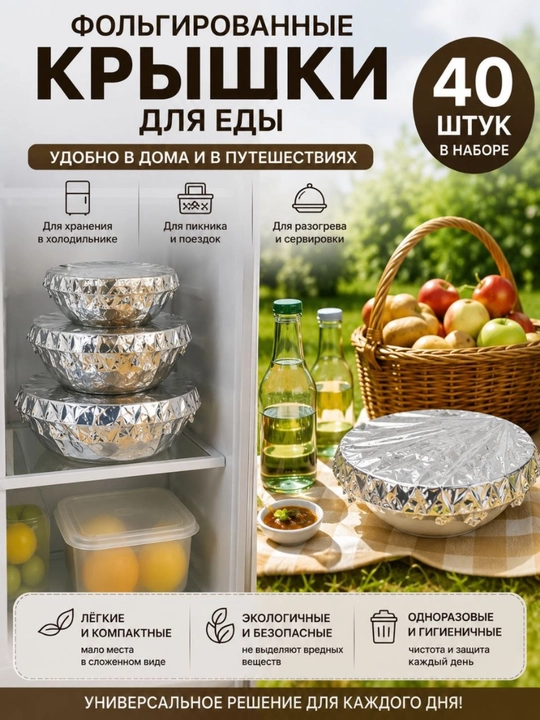 Фольгированные крышки для еды, 40 шт., универсальные
