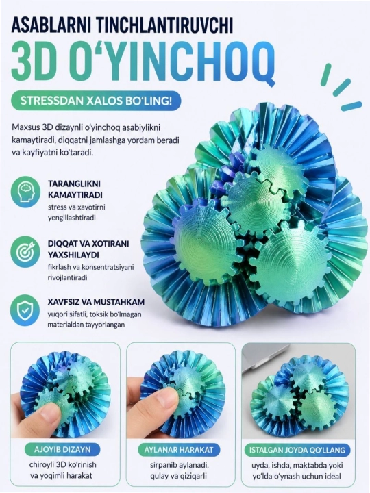 OX o'yinli brelok Asablarni tinchlantiruvchi 3D o'yinchoq Konstruktor g'ilofchala baliqlar - 