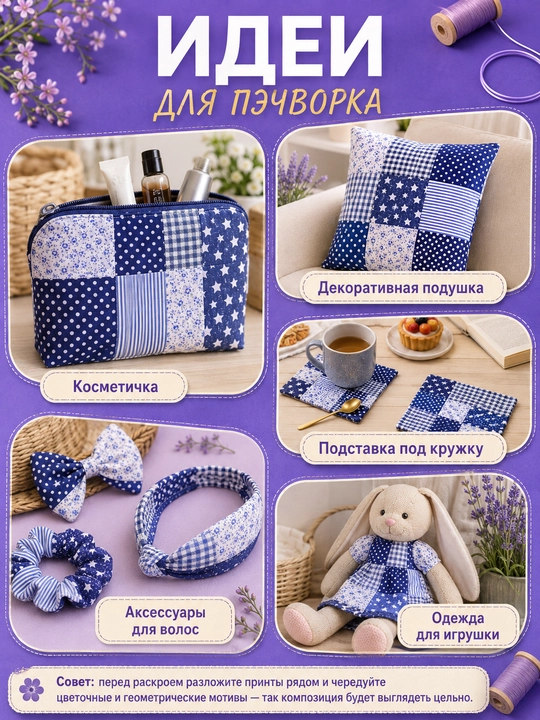 Набор хлопковых тканей с принтами для пэчворка, шитья и рукоделия