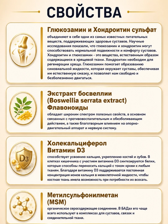 Suyak, bo‘g‘im va paylar uchun Vita Flex MD Glyukozamin xondroitin, 4 tab/kun