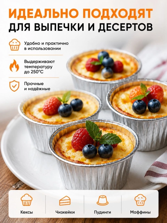 Фольгированные формы для выпечки кексов и маффинов, 50 штук, 5×4 см