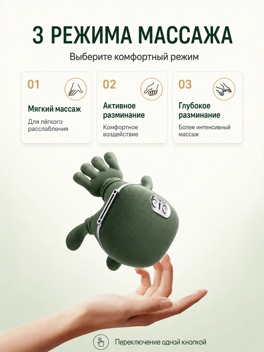 Массажёр для шеи и плеч с эффектом рук, бесщёточный мотор, подогрев, 3 режима