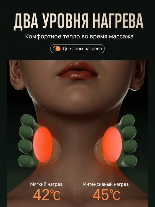 Массажёр для шеи и плеч с эффектом рук, бесщёточный мотор, подогрев, 3 режима
