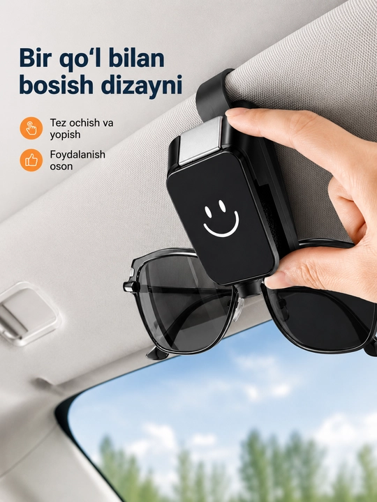 Avtomobil uchun ko‘zoynak ushlagichi, quyosh ko‘zoynagi uchun klips, qora