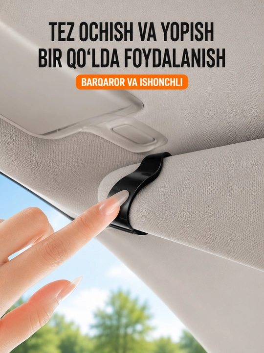 Avtomobil uchun ko‘zoynak ushlagichi, quyosh ko‘zoynagi uchun klips, qora