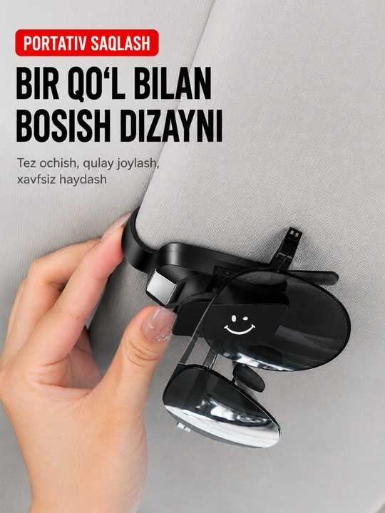 Avtomobil uchun ko‘zoynak ushlagichi, quyosh ko‘zoynagi uchun klips, qora