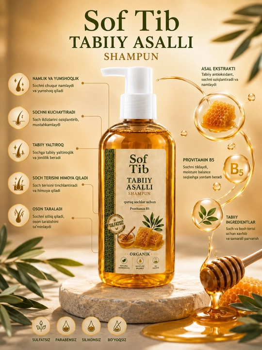 Shampun Softib asalli, oziqlantiruvchi va tiklovchi, 400 ml - 
