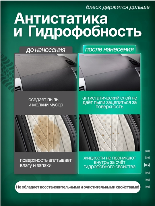 Полироль для пластика, кожи и резины Clean-Mach для салона авто, защита и блеск, 500 мл