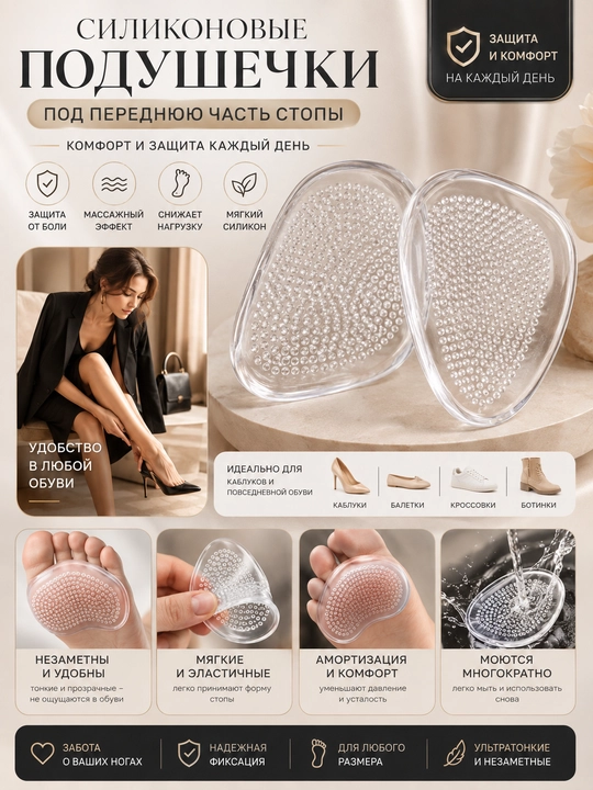 Силиконовые подушечки для стоп  Мягкий гель  Комфорт и защита - 