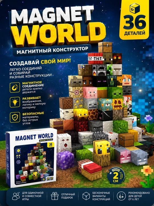 Magnet World — магнитный конструктор 36 деталей, игровой набор 6+ - 
