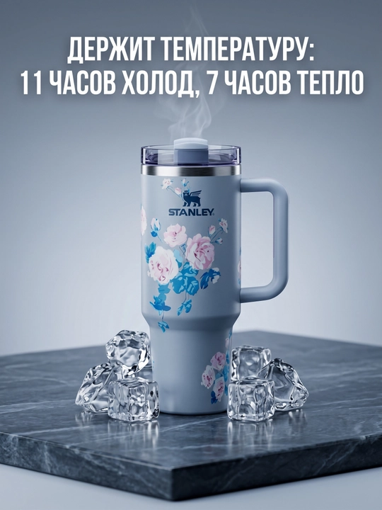 Термокружка Stanley с трубочкой и ручкой для напитков