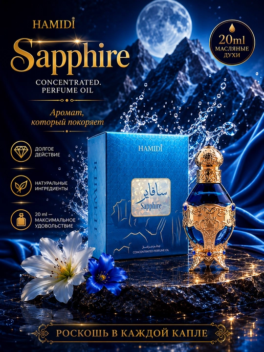 HAMIDI, Sapphire — масляные духи-унисекс, воплощающие восточное очарование, 20 мл - 