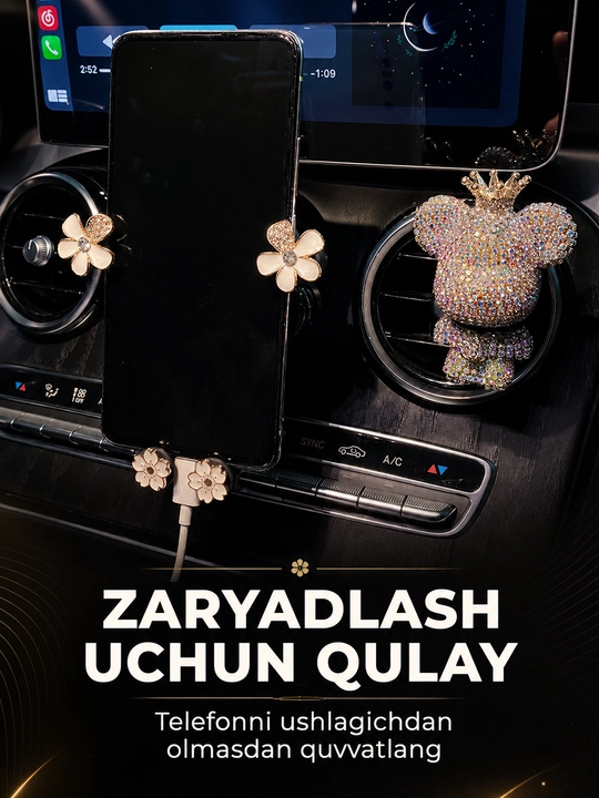 Avtomobil uchun telefon ushlagichi, deflektorga, gulli dizayn, ayollar uchun