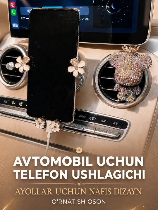 Avtomobil uchun telefon ushlagichi, deflektorga, gulli dizayn, ayollar uchun - 