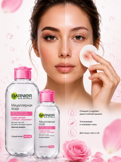 Garnier Мицеллярная вода, очищающее средство для всех типов кожи, 400 мл, 125 мл - 