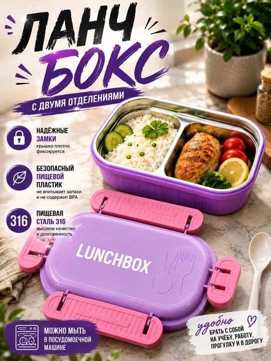 Lunch box, lanch boks, ovqat uchun konteyner, ovqat idishi, lunch box - 