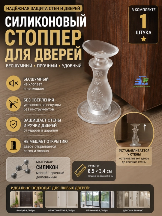 Eshik cheklagichi, devor uchun stoppa — shovqin va zarbadan himoya