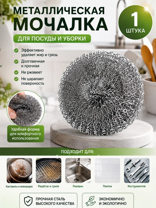 Металлическая мочалка для посуды, железная губка для кухни и уборки - 
