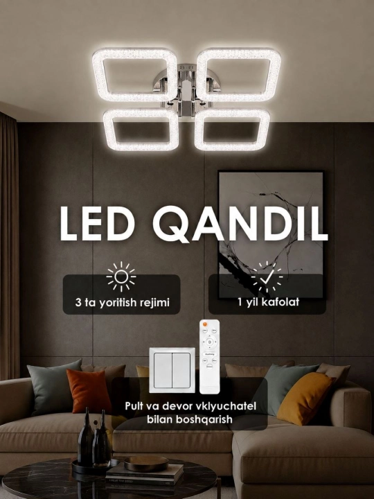 Люстра потолочная LED, с пультом,3 режима освещения, с кристаллами, для спальни, зала, кухни