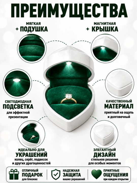 Изящная коробочка-футляр для кольца — подарочная коробка в форме сердца