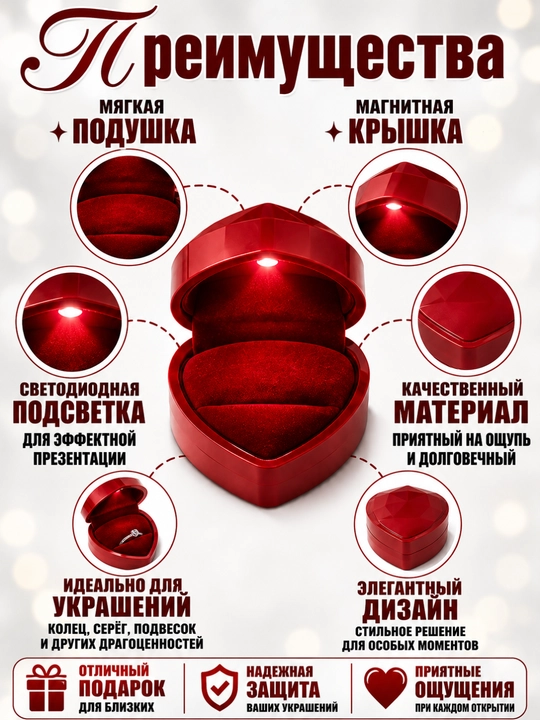 Изящная коробочка-футляр для кольца — подарочная коробка в форме сердца - 