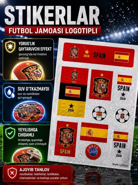 Futbol jamoasi logotipli stikerlar, rangli suv o‘tkazmaydigan stikerlar - 