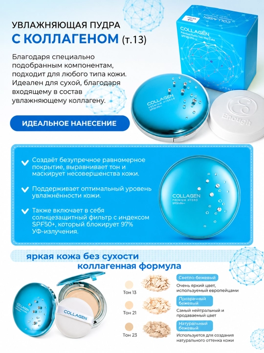 Collagen Premium Hydro Two Way Cake SPF50+/PA++ — увлажняющая пудра с коллагеном