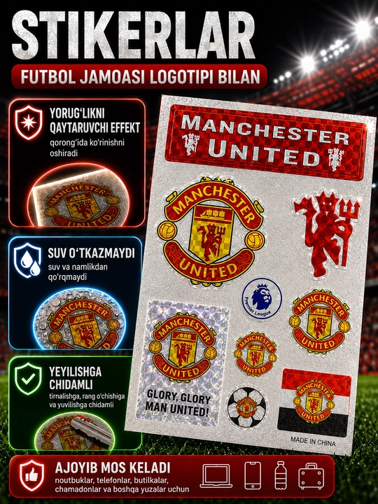 Futbol jamoasi logotipli stikerlar, rangli suv o‘tkazmaydigan stikerlar - 