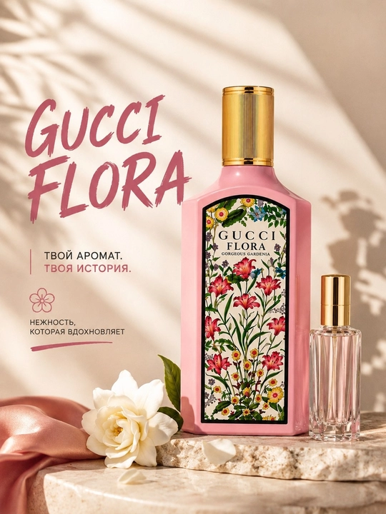 Женские духи Gucci Flora Gorgeous Gardenia, цветок груши, гардения, жасмин, пачули - 