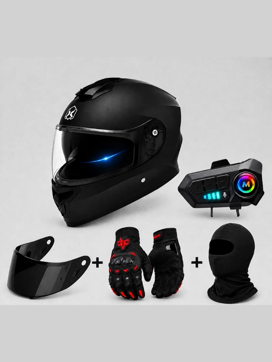 Мотошлем AXK 5 в 1, визор, перчатки, балаклава и Bluetooth интерком