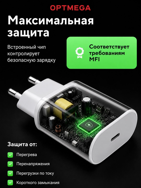 Зарядка для iPhone, быстрая зарядка 20 Вт, с кабелем Lightning от Type-C