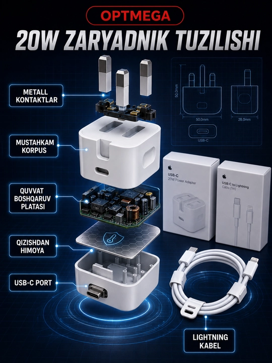 Apple - xavfsiz, tez, zaryadlashni ta'minlovchi iPhone adapteri