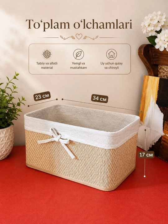 Rattan uslubidagi saqlash savati – organizer to‘plami