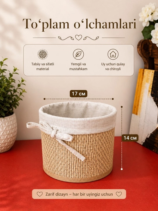 Rattan uslubidagi saqlash savati – organizer to‘plami