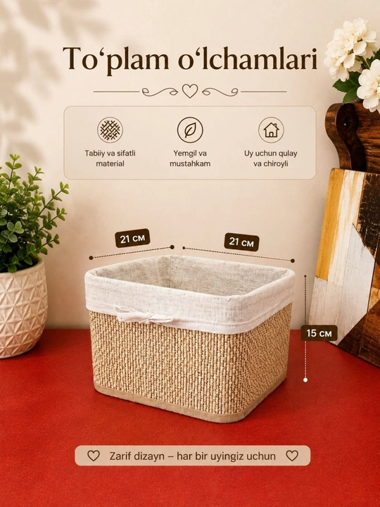 Rattan uslubidagi saqlash savati – organizer to‘plami